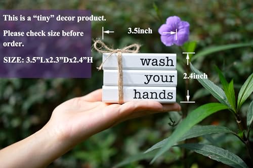Farmhouse Mini Bookstack for Bathroom Decor Wooden Books for Restroom Shelf Decorative Accent for Guest Bathroom Sign, 2 Signs in 1 Reversible - Wash Your Hands/Relax Soak Unwind - color: wash your hands