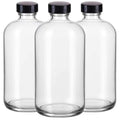 3 Pack,16 OZ Clear Glass Bottles Boston Round Sample Refillable Bottles with Black Caps, Perfect Glass Containers for kombucha, Secondary Fermentation,Storing condiment,Homemade Essential Oils - color: Clear