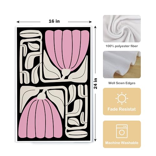 Abstract Boho Pink and Beige Floral Kitchen Towels Set of 2, Retro 70s Groovy Floral Hand Towels for Bathroom Decor, Modern Minimalist Botanical Dish Tea Towels for Kitchen Decor, 16x24 Inch - color: Boho Pink and Green