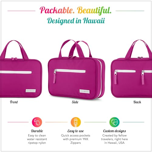 Eco Sun Hanging Travel Toiletry Bag — Designed in Hawaii — Water-resistant Travel Organizer for Bathroom Accessories (Magenta) - color: Magenta