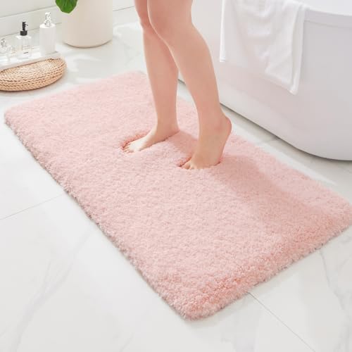 ILANGO Pink Bathroom Rugs 60" × 24" Non Slip & Super Absorbent Extra Thick Soft, Washable Bath Carpet Runner for Floor, Microfiber Plush Shaggy Bath Mats with Rubber for Bathtub Shower Room - color: Pink, size: 2' x 4'11" (24''x59'' Bathroom Rug)