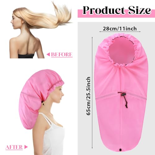 2 Pcs Large Shower Cap for Braids, Extra Long Shower Cap for Women Long Hair & Locs, Waterproof Hair Bonnets for Dreadlocks Drawstring Bath Caps for Women & Men (Black, Pink) - color: Black, Pink