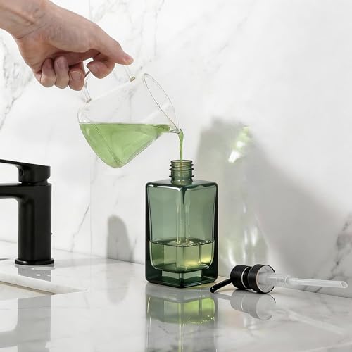 13.5 Oz Green Glass Soap Dispenser with Rust Proof Stainless Steel Pump, Antique Design Refillable Square Lotion Dispenser for Bathroom, Premium Kitchen Hand Soap (Oil Rubbed Bronze) - color: Gree +Oil Rubbed Bronze