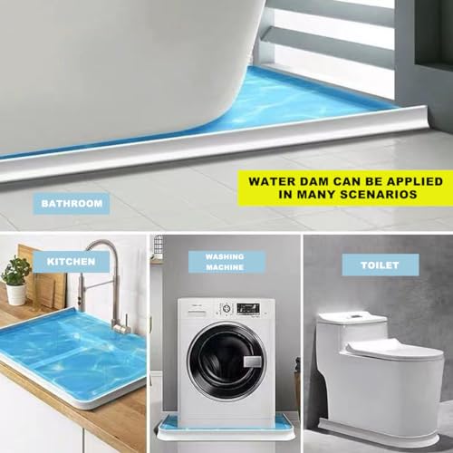 3.15" High- Shower Threshold Water Dam,78 Inch New Shower Dam - Shower Splash Guard Water Dam Barrier, Collapsible Shower Water Dam for Wet and Dry Separation - style: 78“ White