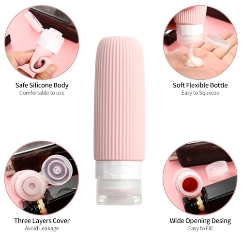 Mrsdry 16 Pack Travel Bottles for Toiletries, Oversize Silicone Travel Containers jar for Toiletries, Leak Proof Refillable Liquid Shampoo And Conditioner Travel Essentials toiletry Bottles - color: Pink, size: Large