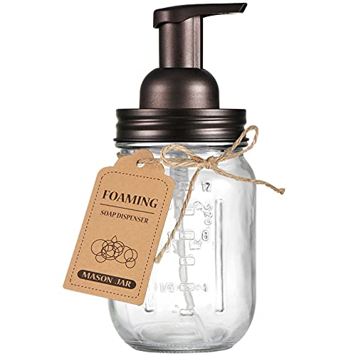 SheeChung Mason Jar Foaming Soap Dispenser-Rustproof Stainless Steel Lid & Foaming Soap Pump, Refill Foam Hand Soap Dispenser Glass for Bathroom Kitchen Vanities, Countertops-Bronze (1 pk) - color: Bronze
