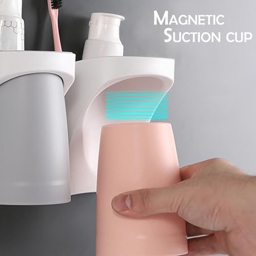 Toothbrush Holders for Bathroom，Wall Mounted Magnetic Cup Set, sgzscl Electric Toothbrushes Storage Organizer Space Saving Holders for Water pik Oral B, Father Mother and Son/Daughter (Lightgrey) - color: Lightgrey