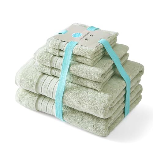 Martha Stewart - Bath Towels, Soft & Absorbent 100% Cotton Towels, Plush 700 GSM, 6-Piece Bathroom Towel Set with Textured Dobby Weave (Skyland Manor Green) - color: Skyland Manor Green