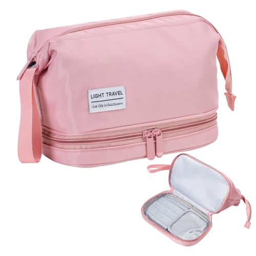 Hanging Travel Toiletry Bag for Women, Makeup Bag, Compact, sturdy, Lightweight, Waterproof, Simple and Practical, Functions As Both Cosmetic Organizer And Toiletry Bag (Woman, Pink) - color: Pink, style: Woman
