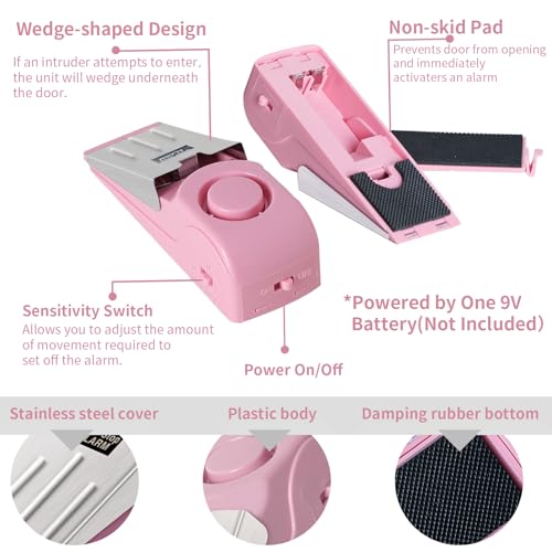 Portable Door Lock & Door Stop Alarm Set, Dual Protection Home Security Door Kit, Travel Hotel Door Lock Devices Pocket Self Defensey Tools for Traveling Hotel Home Apartment,Pink - color: Pink