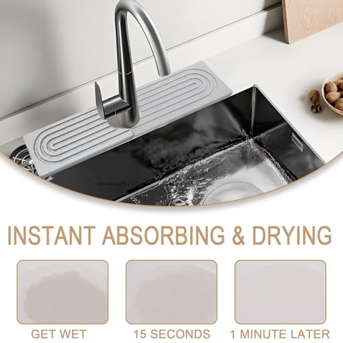 Jiozermi 23.6 Inch Diatomite Faucet Mat for Kitchen Sink, Diatomite Stone Sink Tray Faucet Sink Splash Guard Sink Faucet Absorbent Mat for Kitchen Bathroom Fucet Sink(23.6" x 3.9",Light Grey) - color: Light Grey, size: 23.6" x 3.9"