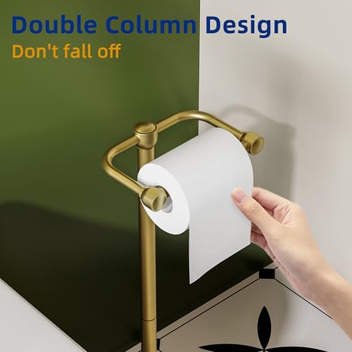 RUACQ Toilet Paper Holder Stand, Bathroom Toilet Paper Roll Holder Free Standing, Toilet Tissue Holder Stand with Post Pivoting Design, Stable Weighted Base, SUS304 Stainless Steel (Brushed Gold) - color: Brushed Gold, size: Free Standing