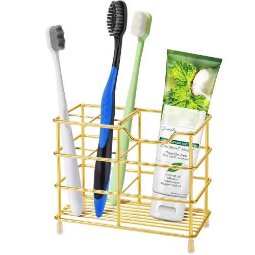 Urbanstrive 304 Stainless Steel Bathroom Toothbrush Holder Toothpaste Holder Stand Bathroom Accessories Organizer, Gold - color: Gold, size: Small