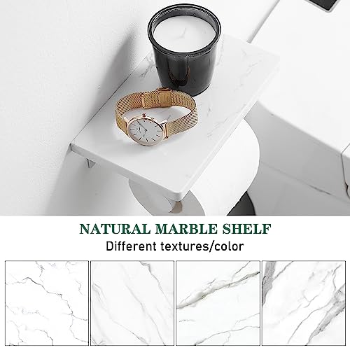 Hoimpro Brushed Silver Aluminum Toilet Paper Holder with White Natural Marble Shelf, Wall Mounted Tissue Hand Paper Roll Storage Holder for Bathroom Kitchen Washroom Bedroom - color: Silver