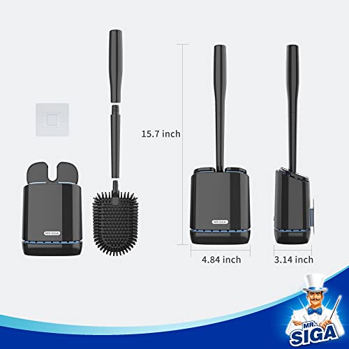 MR.SIGA Toilet Bowl Brush and Holder, Durable and Flexible Bristles, Wall Mounted Toilet Brush for Bathroom Cleaning, Black, 1 Pack - color: Black, size: 4.8"L x 3.1"W x 15.7"H