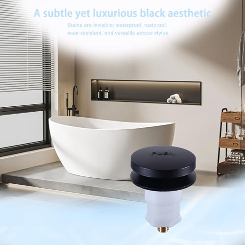 Universal Toe Touch Bathtub Drain Stopper - 3/8'' & 5/16'' Thread Studs with Star-Shaped Lock Washer, Matte Black (1 Pack) - color: Matte Black