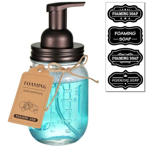 SheeChung Mason Jar Foaming Soap Dispenser-Rustproof Stainless Steel Lid & Foaming Soap Pump, Refill Foam Hand Soap Dispenser Glass for Bathroom Kitchen Vanities, Countertops-Bronze (1 pk) - color: Bronze