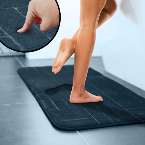 Bathroom Rug Set 5 Piece - Memory Foam Bathroom Mat Set, Soft and Comfortable, Non-Slip Thick Absorbent Bath Mats, Machine Washable, Navy Blue - color: Navy Blue/ Line Design