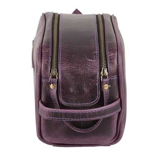KomalC Travel Toiletry Bag – Premium Leather Dopp Kit for Men & Women with Water-Resistant Lining & Spacious Zippered Organizer - style: 1 Zip Classic Purple