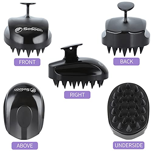 Sosoon Scalp Massager Shampoo Brush, Hair Scalp Scrubber Shower Hair Brush Head Massager for Stress Relax Hair Growth, Dandruff Brush Scalp Exfoliator for Women Men Kids Pets, Black - color: Black