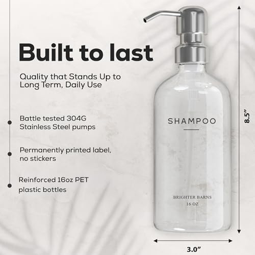 Clear Shampoo and Conditioner Dispenser Set by Brighter Barns - Refillable Plastic Shower Dispenser Set - Minimalist Shampoo Bottles & Stainless Steel Pump for Neutral Bathroom, Hotel (Clear/Silver) - color: Clear Silver