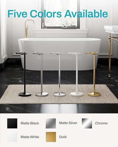 Freestanding Toilet Paper Holder Stand, 4.57 LB Weighted Base Toilet Paper Stand with Pivoting Arm, 304 Stainless Steel Floor Toilet Roll Holder No Drilling, 25.6 Inch, Matte Black - color: Black