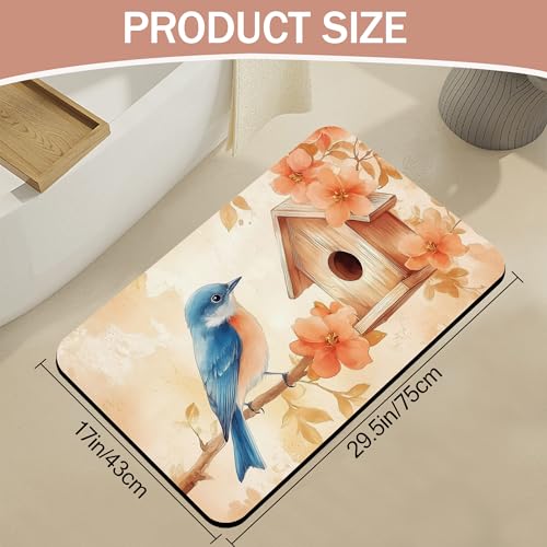 Bath Mat,Blue Bird Bathroom Rugs,Quick-Drying Non-Slip Rubber Bath Mats Fall Leaves Absorbent Diatomaceous Earth Mat for Bathroom Home Decor 17"x29.5" - color: Blue Bird,fall Leaves