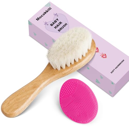Baby Hair Brush, Goat Bristles Brush and Rose Red Baby Silicone Brush Set for Cradle Cap Wood Bristle Brush for Newborns and Toddlers (2 Piece) - color: Rose Red Baby Silicone Brush