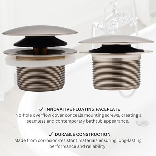 Westbrass A398RK-07 1-1/2" NPSM Coarse Thread Mushroom Tip-Toe Bathtub Drain Stopper with Illusionary Overflow Faceplate, Satin Nickel - color: Satin Nickel