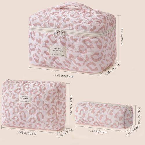 HBselect Quilted Makeup Bag, 3PCS Cotton Large Travel Makeup Bag, Cute Floral Coquette Make up Bag Cosmetic Bag Toiletry Bag for Women Girls - color: A-3PCS-Floral 29