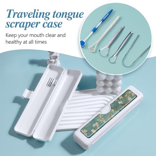 Toothbrush Travel Case - Colorful Pattern, Holder and Covers for Toothbrushes, Includes Tongue Scraper Case - color: Green Tree, size: Small