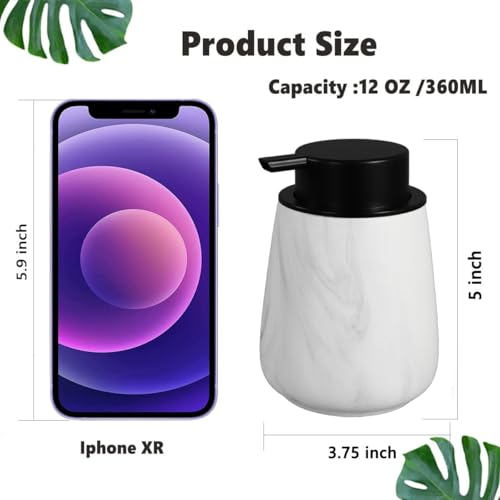 12Oz Ceramic Liquid Soap Dispenser - Modern Lotion Hand Soap Dispenser with Easy-to-Press Black Pump, Reusable and Refillable Dish Soap Dispensers for Bathroom & Kitchen, Marble White - color: Marble White, style: Liquid Pump