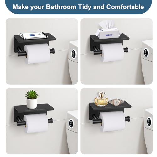 Matte Black Bathroom Hardware Set, 5 Pieces Black Towel Bar Bathroom Accessories Set, Upgraded Toilet Paper Holder with Shelf, 23.6 Inch Towel Rack Towel Holder for Bathroom Wall - color: Matte Black, size: 5 Pieces B