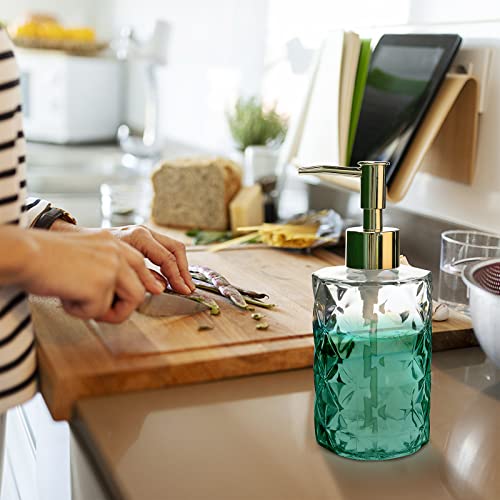 Crystal Glass Soap Dispenser, 330ml/11oz. Clear Glass Lotion Soap Dispenser with Gold Pump, Crystal Design Reusable Hand Soap Dispenser for Kitchen Dish Soap, Shower Gel, Shampoo(Gold Plating Pump) - color: White&gold