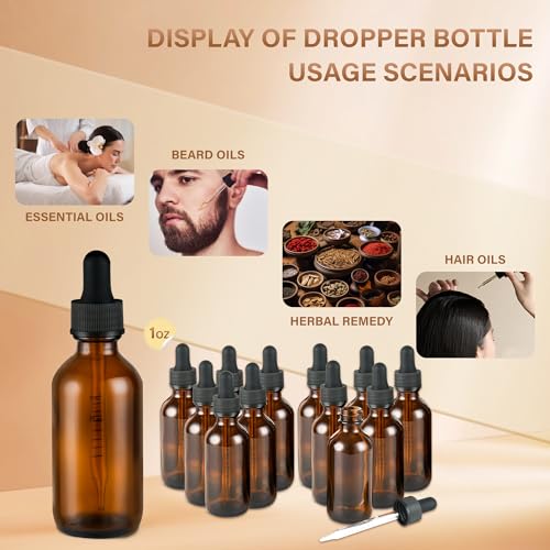 NOOEEISS 12 Pcs, 2oz Dropper Bottle, Amber Glass Eye Dropper Bottle, Tincture Bottles with Dropper, Leak-Proof Design, Stronger Suction, for All Kinds of Mixed Liquids - color: Amber, size: 2oz-12Pack