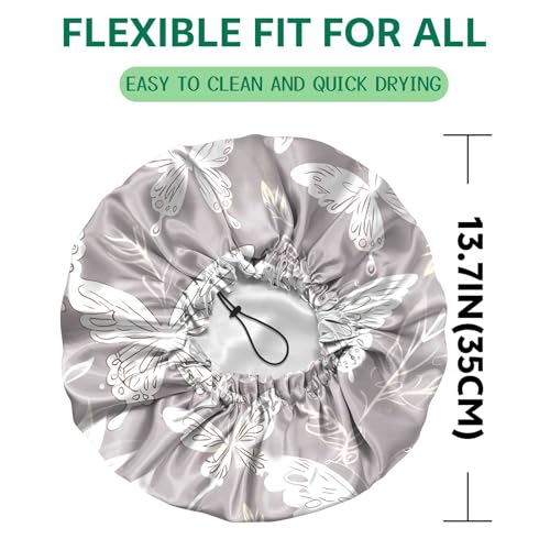 2 PCS Shower Cap Waterproof Double Layer Elastic Adjustable Reusable Hair Bath Caps for Girls Women Cute Aesthetic-Grey - color: G16-Grey