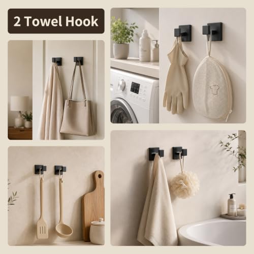 Matte Black 9 Piece Bathroom Hardware Set, 304 Stainless Steel Towel Bar Set with Double Towel Bar, Toilet Paper Holder, Wall Mounted Heavy Duty Rustproof Accessories for Bathroom Kitchen - color: B-24 Matte Black