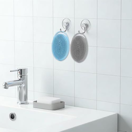 Silicone Body Scrubber 2 Pcs Silicone Loofah Exfoliating Body Scrubber for Men Women Soft Silicones Shower Scrubbers Double Sided Silicones Bath Bodys Brush for All Skin Lather Well, Gray and Blue - size: gray+blue