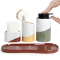 Bosilunlife Ceramic Soap Dispenser Set with Sponge Cup, Brush Cup & Tray | 4-Piece Ceramic Set Includes 12 Oz liquid Soap Dispenser, Sponge Cup, Brush Holder and Tray for Kitchen or Bathroom Counters. - size: liquid Pump