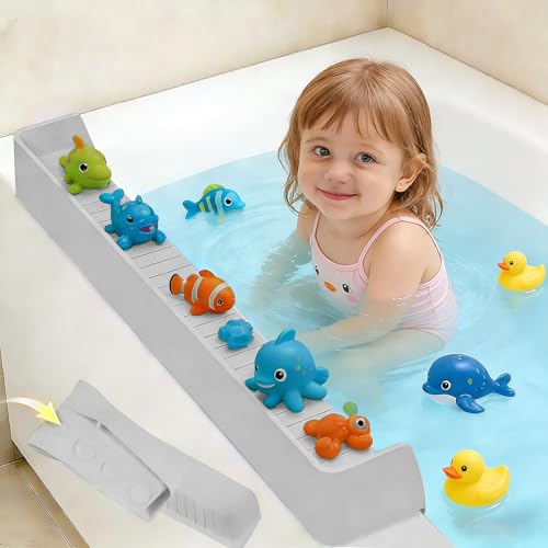 Splash Guard for Bathtub Kids - Silicone Bathtub Splash Guard with 11 Suction Cups, Bath Tub Play Shelf for Kids & Toy Holder, Prevent Water Spill in Bathroom, Fun Bath Time for Toddlers Baby(grey) - color: Gray