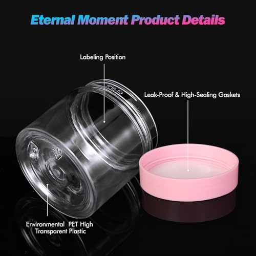 Eternal Moment 36 Pack 2 OZ Plastic Jars Round Clear Cosmetic Container Jars with Pink Lids, Perfect for Lotion, Slime，Cream, Ointments, Makeup, Eye Shadow, Samples, Pot, Travel Storage - color: Pink Lid, size: 2 Ounce