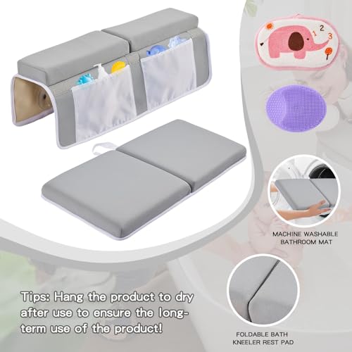 Bath Kneeler and Elbow Rest Pad Set, Thick Soft Quick Dry Bathtub Mat for Baby Bathing Time, Memory Foam With Toys Organizer, Gifts for Parents, Grey - color: Grey