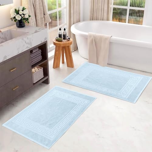 Superior Heavyweight Cotton Bath Mats, Bath Rugs For Bathroom Accessories, Washable Rug For Shower, Toilet, Modern Decor, No Backing, Luxury Hotel And Spa Quality, Set of 2, 22" x 35", Light Blue - color: Light Blue, size: 22" x 35" (Set of 2)