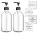 2PCS Clear Dish Soap Dispenser for Kitchen with Rust Proof Pump (16 Oz), Premium Hand Soap Dispenser for Bathroom, Plastic Liquid Soap and Lotion Dispenser/Bottles Set, Waterproof Labels - color: Clear