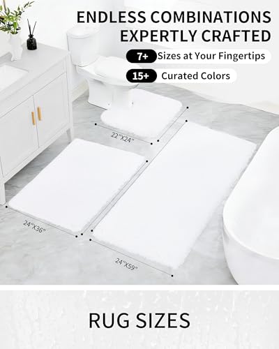 Bathroom Rugs Non Slip Washable, Ultra Thick Soft Microfiber Absorbent Bath Mats, High Density Foam Latex Non Slip Backing Bath Rugs, Fluffy Floor Carpet for Tub&Shower 24x17, White - color: White, size: 24" X 17"(Small Bathroom Rug)