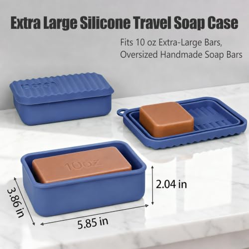 AIDIMMING Extra Large Silicone Travel Soap Case, Leak Proof Bar Soap Holder & Container for Extended Trips, Camping & Gym,Truck Drivers, Fits 10oz Duke Cannon, Shampoo & Conditioner Bars (Deep Blue) - color: Deep Blue