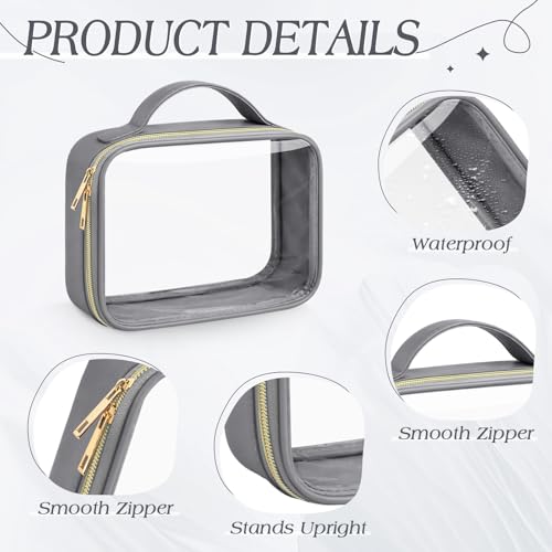Abbylike 4 Pcs Clear Makeup Bags with Handles Tsa Approved Toiletry Bag with Zipper PU Leather Quart Size Clear Cosmetic Pouch for Travel Women Men Airport Compliant Bags(Gray-blue Color Palette) - color: Gray-blue Color Palette