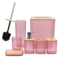 CERBIOR Bathroom Accessories Set 7 Piece Bath Ensemble Includes Soap Dispenser, Toothbrush Holder, Toothbrush Cup, Soap Dish for Decorative Countertop and Housewarming Gift (Pink) - style: Pink