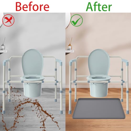 27" x 27" Bedside Commodes Mat, Bedside Toilet Floor Mat with Raised Edge for Floor Protector, Silicone Non-Slip Protective Mat for Under Commode Chair, Recyclable and Waterproof