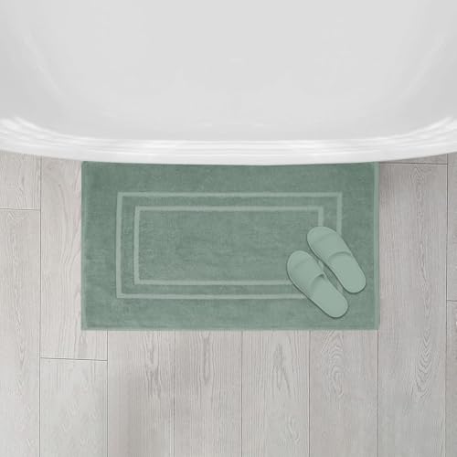 Feather & Stitch 2 Piece Towel Like Bath Mats (30x21 Inch) 100% Cotton Terry Bath Mat, Bathroom Shower Floor Mat [NOT A Bathroom Rug], Soft Absorbent Washable Mats - Granite Green - color: Granite Green